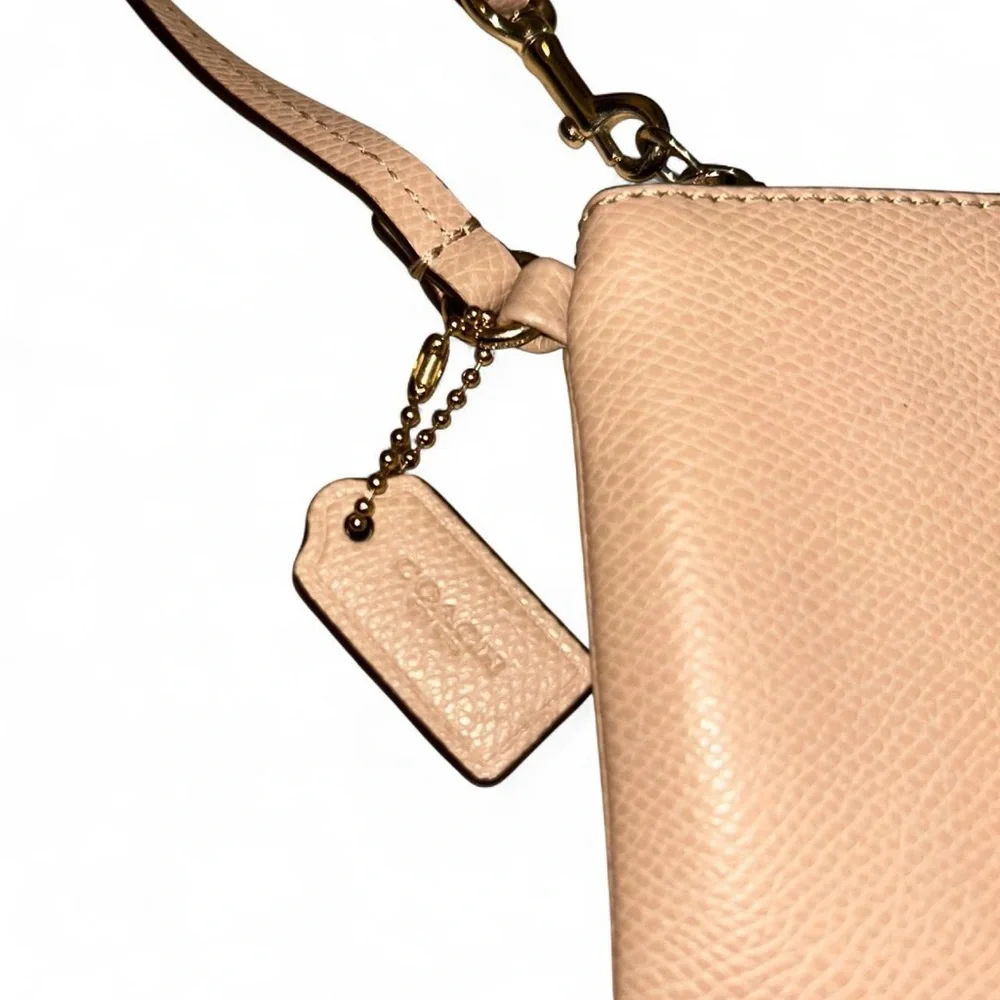 Coach Pebbled Leather Wristlet in Tan